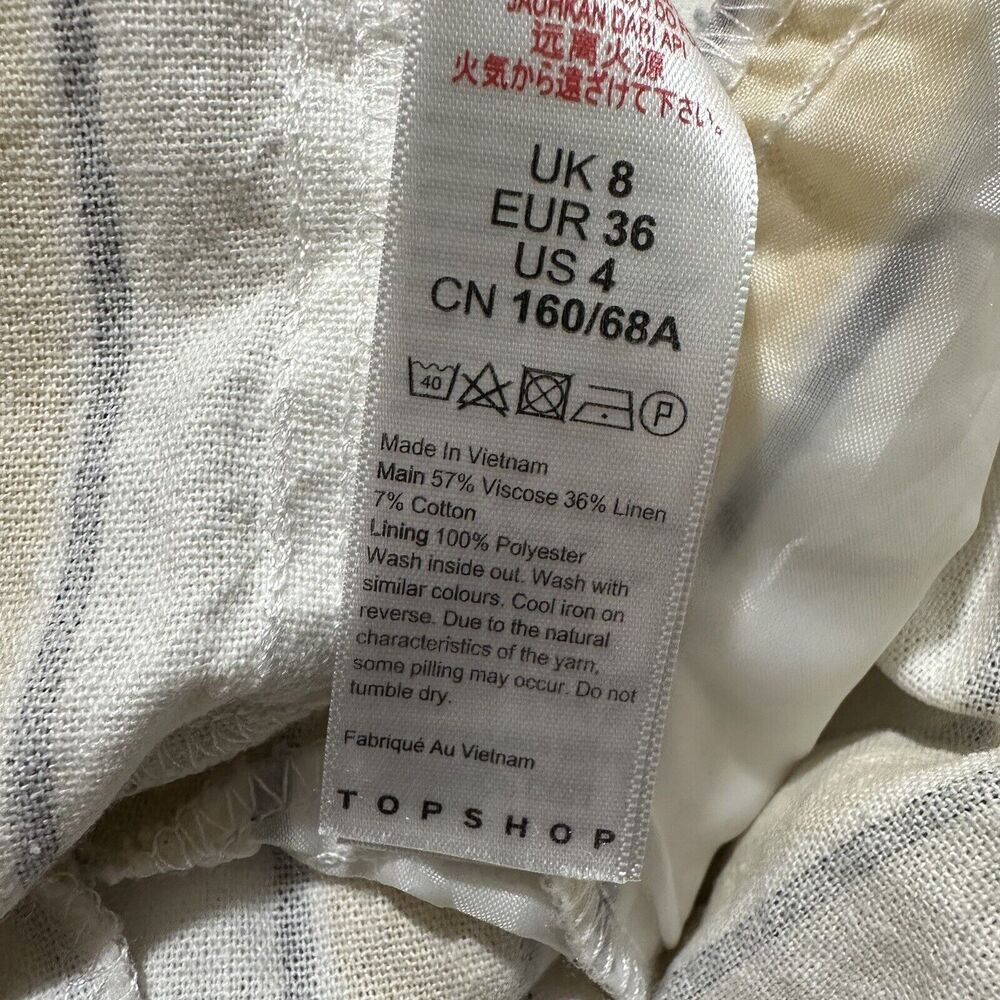 Top Shop Women's 8 Summer Striped Yellow White High Waisted Trouser Pants Linen - Picture 5 of 12